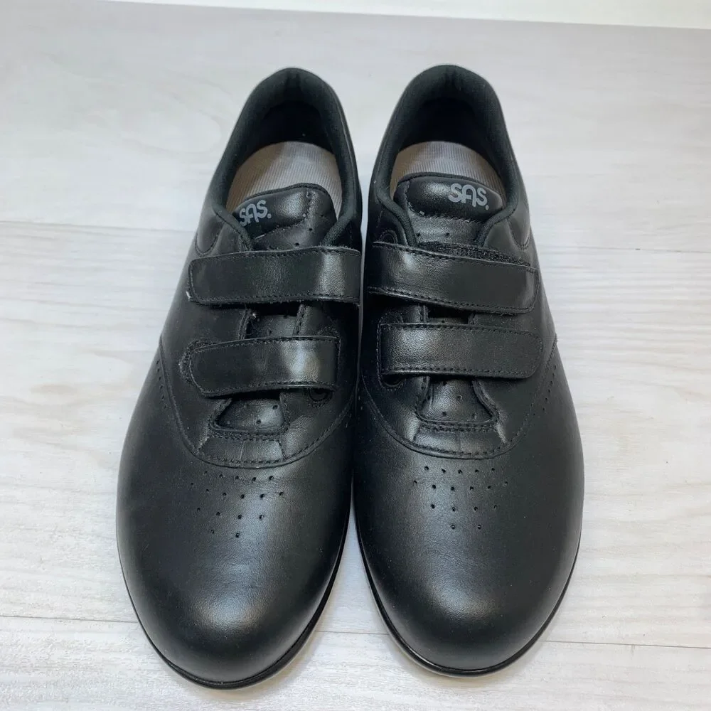 SAS Me Too‎ Black Leather Hook Loop Walking Shoes Womens Size 9 WW Comfort